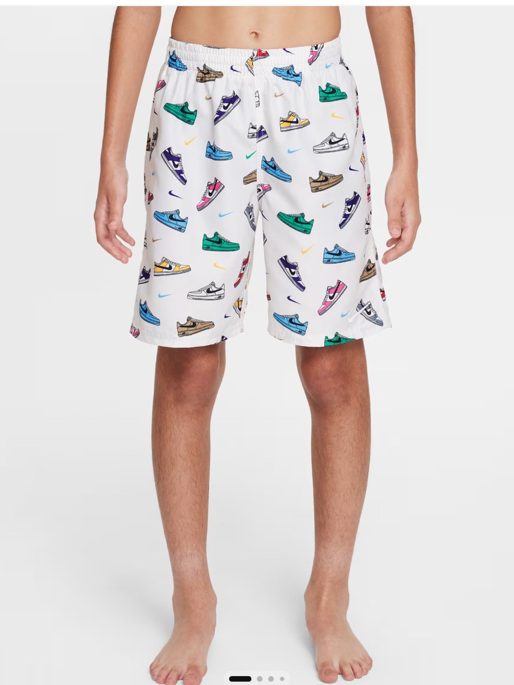 Nike White Kids Swim Breaker Trunks with Multicolor Sneaker Print